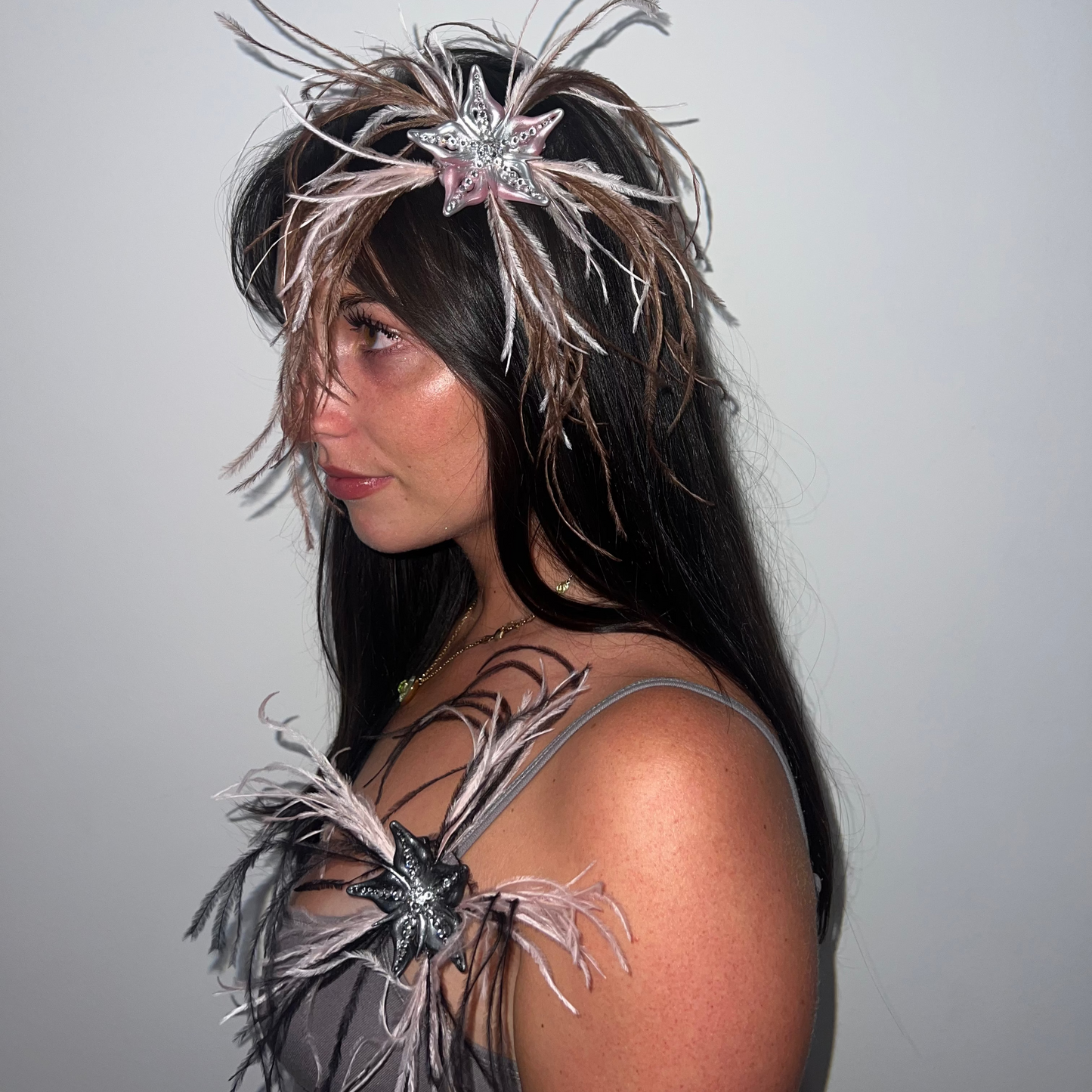 BLACK & PINK SMALL OSTRICH FEATHER CLIP