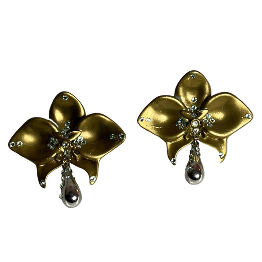 GOLD ORCHID EARRINGS