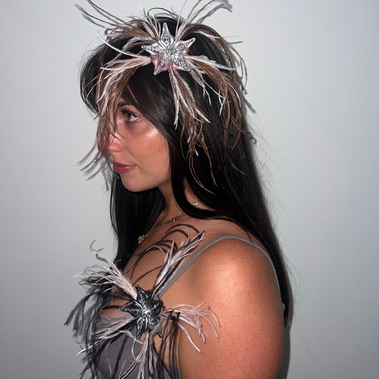 BLACK & PINK SMALL OSTRICH FEATHER CLIP